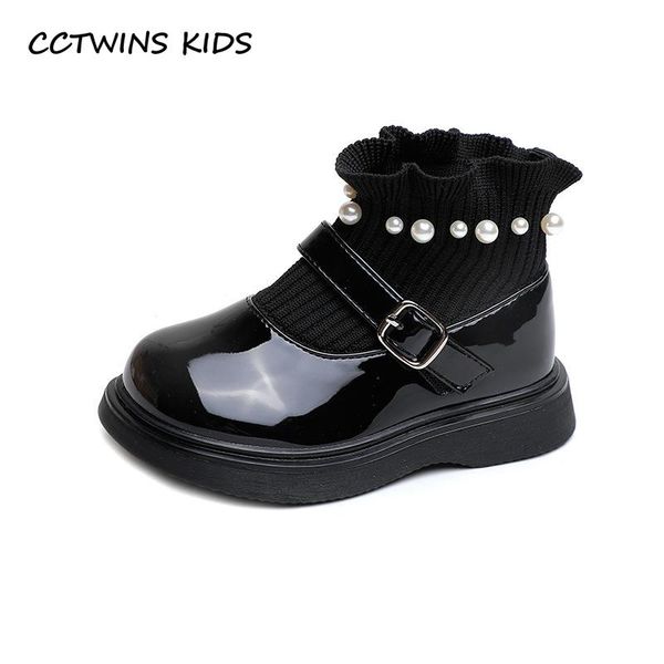 

flat shoes girls fashion 2021 autumn for kids sock pearl warm baby flats children mary jane princess patent party dress soft sole, Black;grey