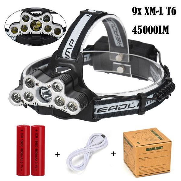 

bicycle accessories bike headlamp 6 modes 45000 lm 9x xm-l t6 led rechargeable headlight travel head torch lights