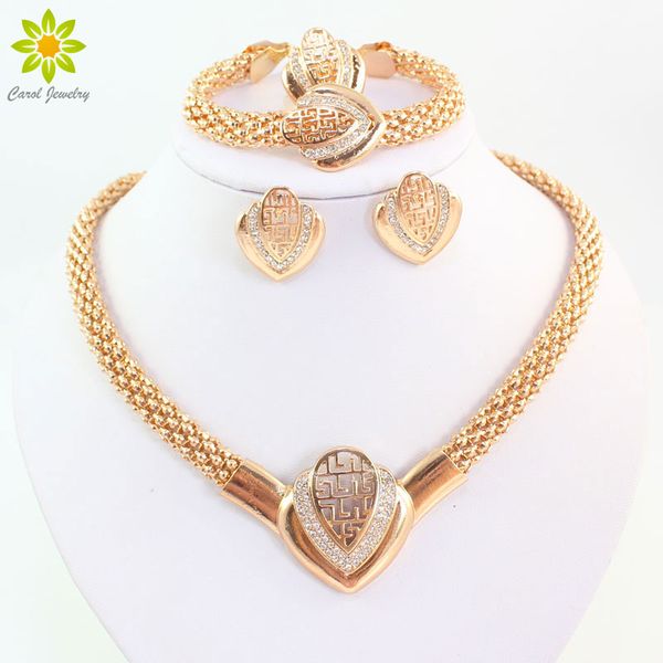 

women fashion gold plated crystal necklace earring bracelet ring dubai jewelry african beads jewellery costume, Slivery;golden