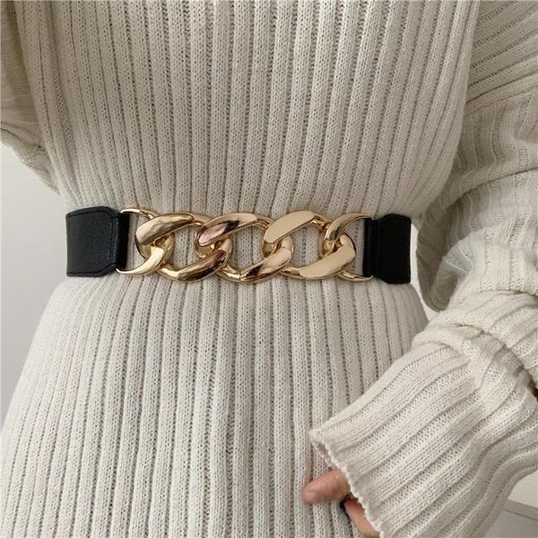 

belts punk fashion women elastic designer pu thick chain waist strap dress coat sweater lady decorative waistband, Black;brown