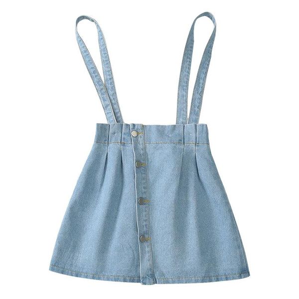 

summer 4 to 16 years kids and teen girls cotton strap denim skirt baby button cute clothing, #8665 skirts, Blue