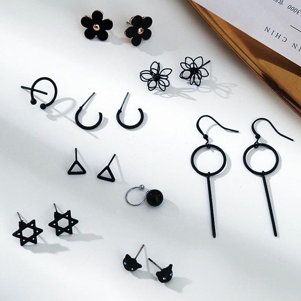 

stud trendy mini earrings for women girls black small star and moon circle flower earring korean jewelry gift, Golden;silver