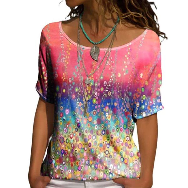 

women's t-shirt rainbow gradient dot print women t shirt sweet cute short sleeve beach party plus size 3xl casual loose female tshirt, White