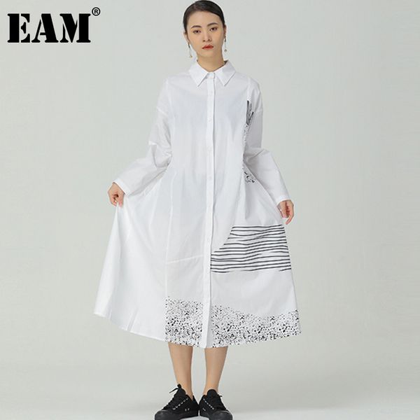 

[eam] women black printing long big size shirt dress lapel long sleeve loose fit fashion spring autumn 1dd5923 210512, Black;gray