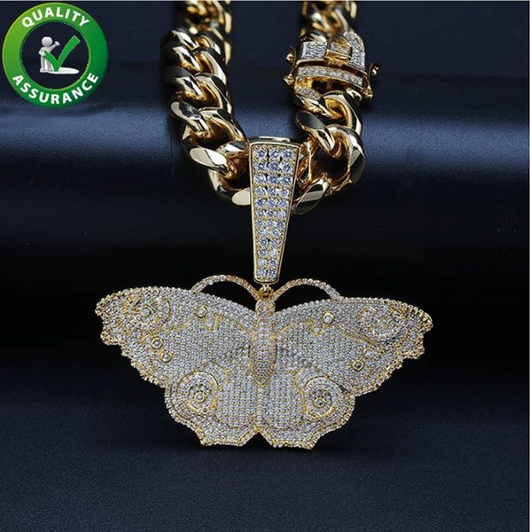

iced out pendant designer necklace hip hop bling chains jewelry men luxury gold cuban link diamond butterfly charms rap fashion accessories, Silver