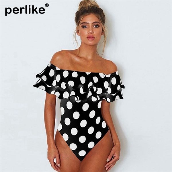 

double ruffle swimsuit off the shoulder swimwear women plus size bathing suits beach wear monokini 210712, White;black