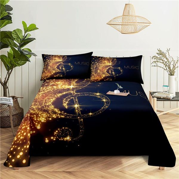 

sheets & sets music 0.9/1.2/1.5/1.8/2.0m digital printing polyester bed flat sheet with case print bedding set