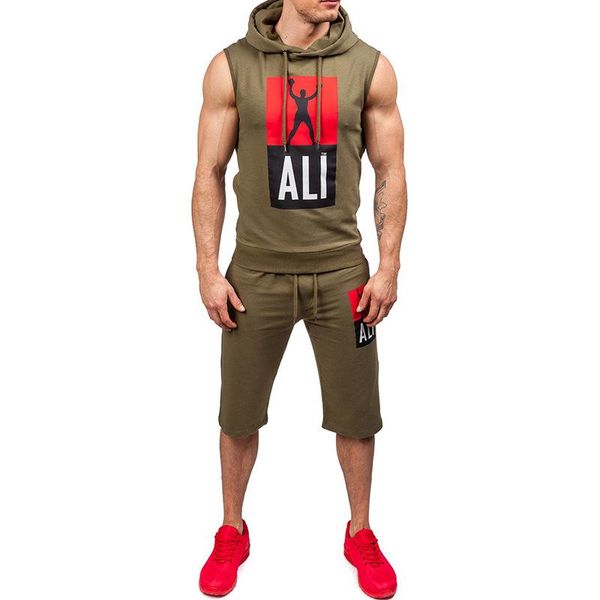 

men's tracksuits summer sets jogging streetwear sleeveless hoodie tracksuit men sports suit loose hip hop sweatshirts male, Gray
