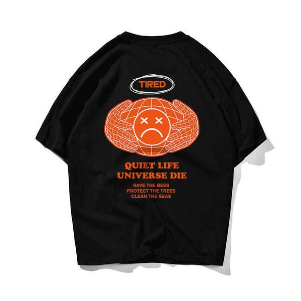 

tired print hip hop oversize t shirt summer men streetwear harajuku tshirt short sleeve cotton loose hiphop t-shirt couple 210603, White;black