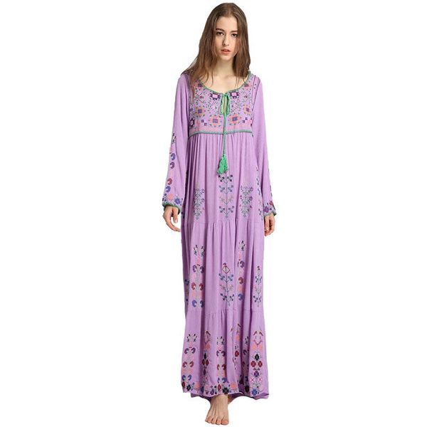 

casual dresses spring autumn embroidery purple boho long women's dress 2021 beach loose hippie maxi chic female holiday vestidos, Black;gray