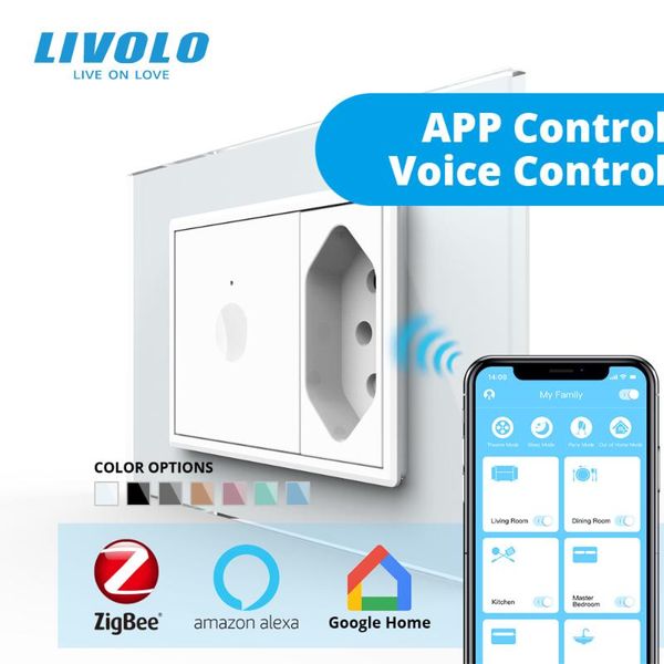 

smart home control livolo us standard 67.5mm wall touch switch,1way zigbee control,cystal glass,plastic button,brazilian socket