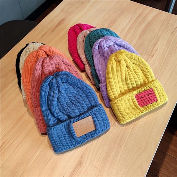 

beanie/skull caps 2021 autumn winter candy-colored beanie female girl warm hat korean version of color hooded cap male pointed knit, Blue;gray