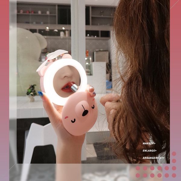 

portable piggy makeup mirror led mini charging handheld fan
