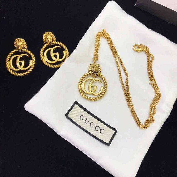 

70% off luxury jewelry gujia pendant necklace temperament net red same double lion head earrings female, Silver