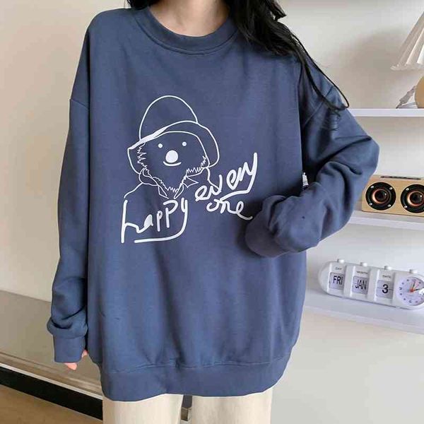 

bear hoodless sweater women's spring and autumn thin ins korean fashionable loose bf idle style small couple top, Black