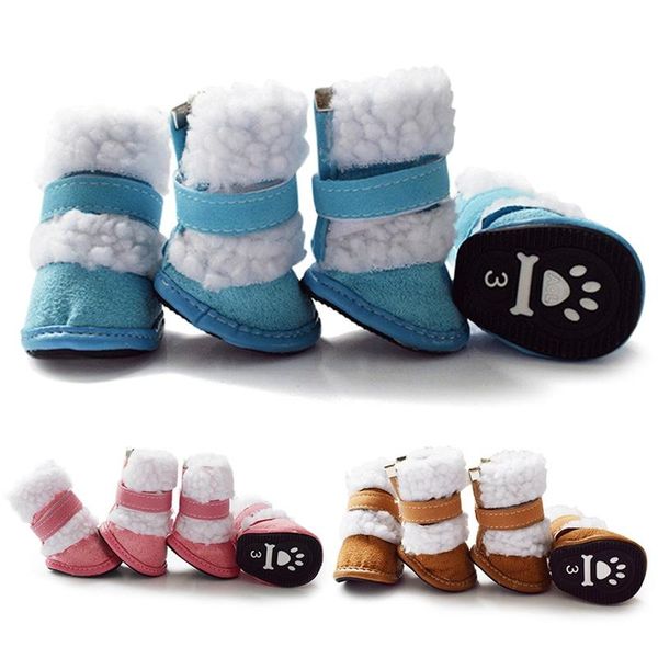 

dog apparel 4pcs winter shoes pet small warm cashmere snow boots booties footwear for cats dogs #7
