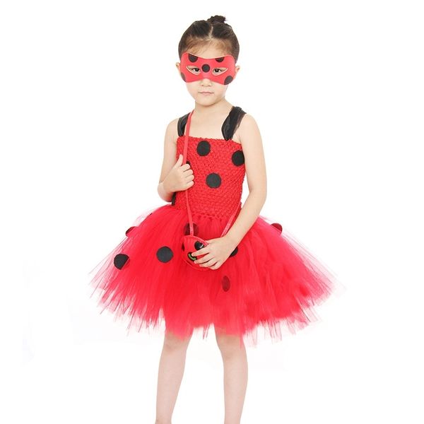 

tutu ladybug girl dress suit eye mask bag new, White