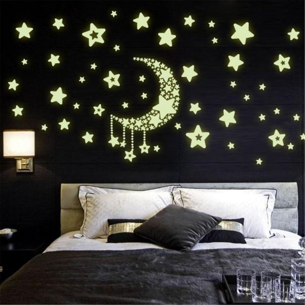 Adesivos de janela Luminous Fluorescente Adesivo Mural Decalque Star Lua para Crianças Baby Room Quarto Teto