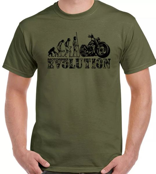 

motorbike t-shirt evolution mens funny biker motorcycle indian harley bike top, White;black