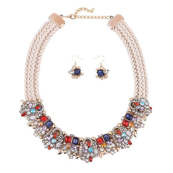 

cross mirror jewelry luxury alloy inlaid flower women's necklace earring set, Red;blue