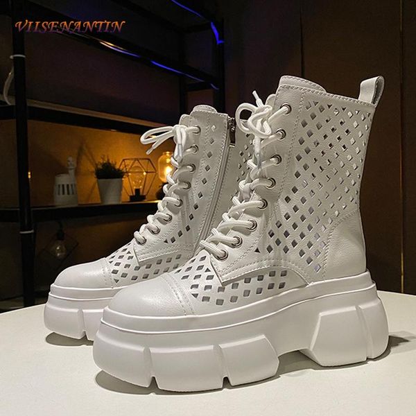 

boots summer genuine leather thick-soled women 2021 sports casual hollow personality daddy shoes, Black