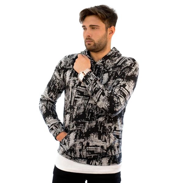 

men's hoodies & sweatshirts kulemoda kangaroo pocket hooded mottled black sweatshirt