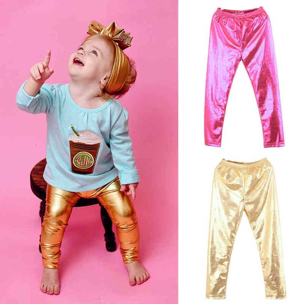 

trousers chic shinning girl leggings elastic skinny pants gold silver kids metal colors sequined fuax leather bottoms ly54, Blue