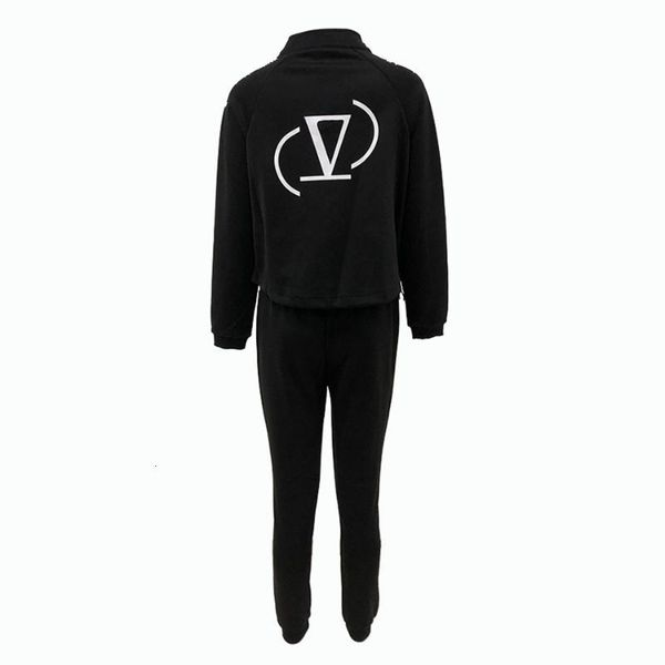 

women's tracksuits upavonu spring casual black two-piece letter print round neck long sleeve zip jacket and elastic trousers set cbl3, Gray