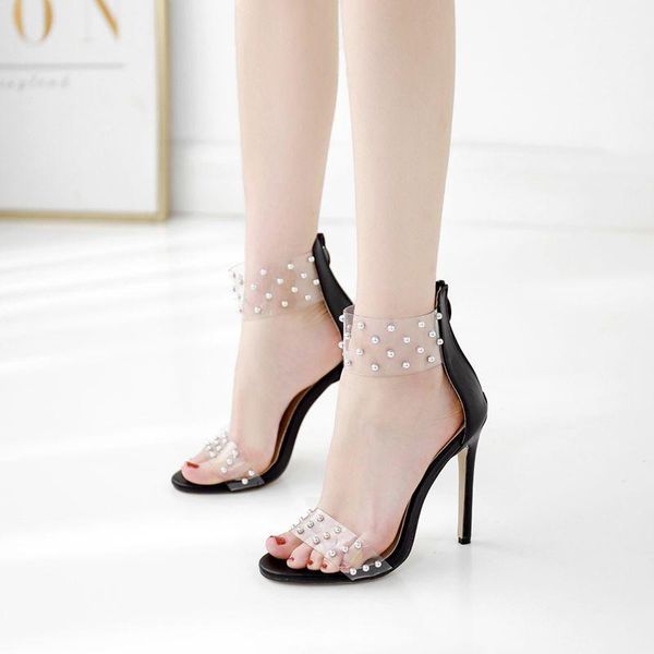 

sandals women sandal transparent pvc stilettos large 40, Black