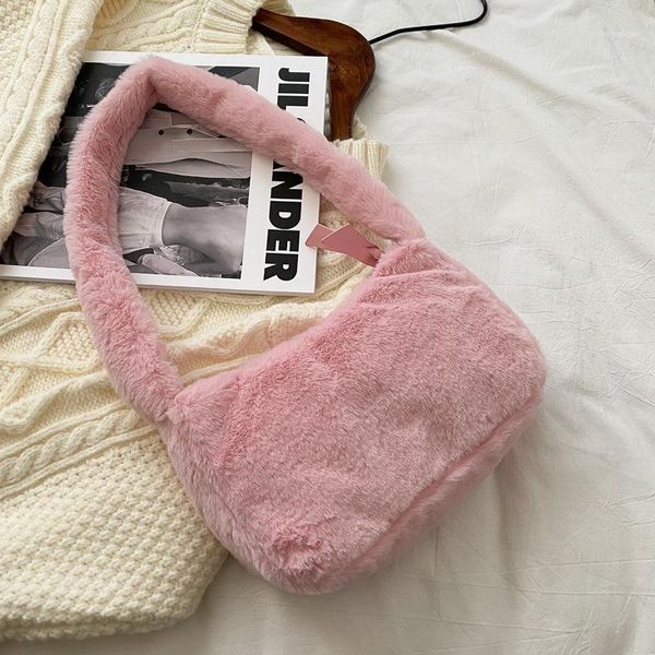 

evening bags simple design women soft plush shoulder winter furry ladies clutch purse handbag fashion female baguette underarm bag1