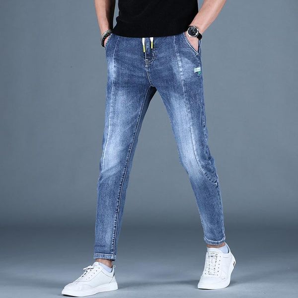 

men's jeans mens fashion spliced blue men summer casual embroidery slim fit pencil pants
