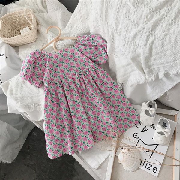 

girl's dresses baby girl floral dress 2021 summer kids girls puff sleeve flower princess 2-7 years children cute clothing vestidos, Red;yellow