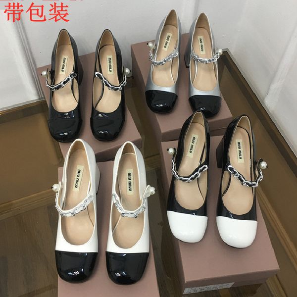 

miu family style sandals women's 2021 thick heel high sho pearl mary jane single