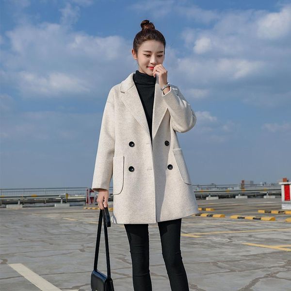 

women's wool & blends women jackets winter causal loose elegant black outwear long sleeve double breasted fashion female blend warm coa