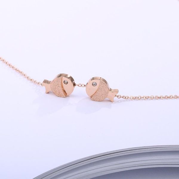 

pendant necklaces rose gold color stainless steel cute double scrub fish for women, fashion crystal & pendants jewelry colar, Silver