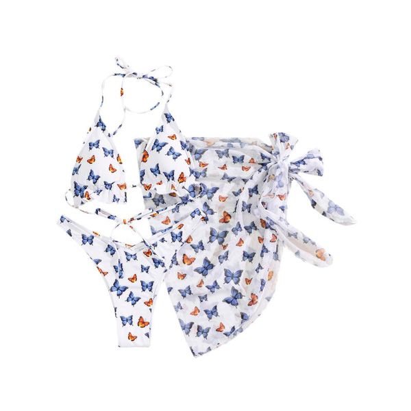 

one-piece suits women's butterfly printing bikini, sleeveless halter briefs swimsuit classic bare midriff two-pieces set