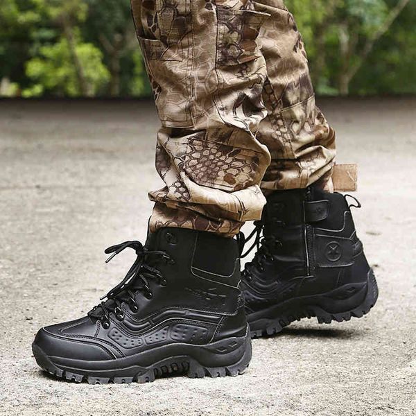 

men genuine leather us army hunting trekking camping mountaineering desert winter shoes, Black
