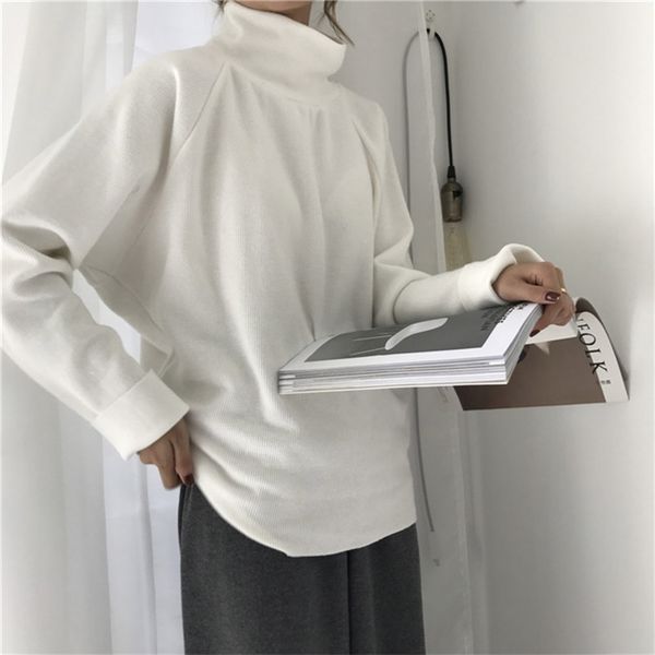

autumn/winter korean version loose age all-match high-neck padded pullover long-sleeved sweater women gx1494 210507, White;black