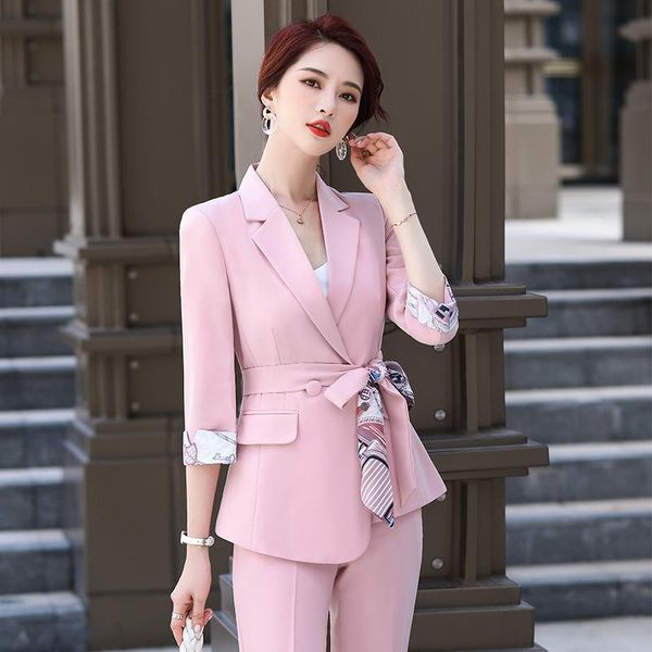 

women's two piece pants small suit 2021 spring and summer professional wear temperament fashion slim female elegant, White