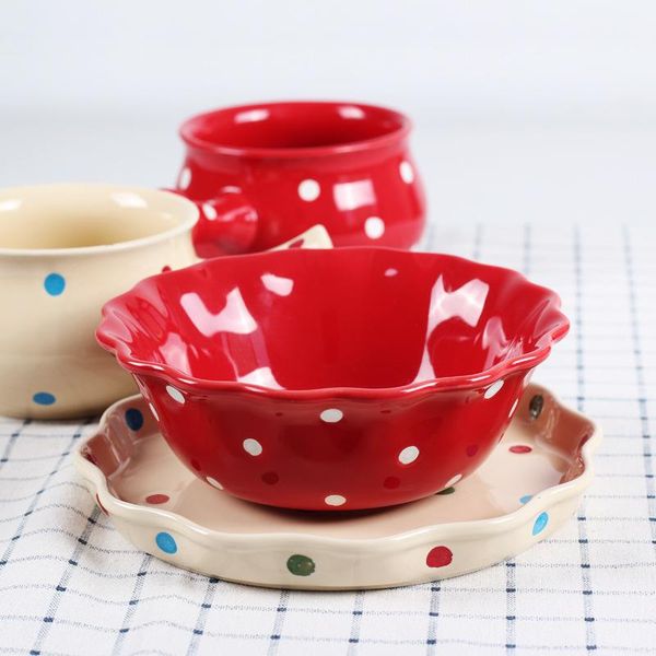 

bowls ceramic bowl salad dot cute home eating fruit soup rice noodle personality tableware