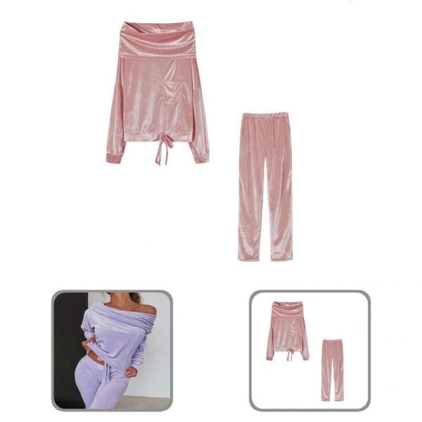 

gym clothing sweatshirt sweatpants slanted neck pullover straight leg pants women set, White;black