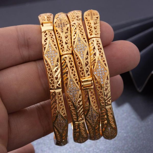 

bangle 4pcs/lot gold color inlaid stone ethiopian african accessories bangles for women dubai wedding bride bridal bracelet, Black