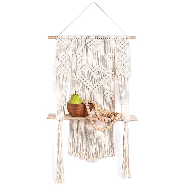 

macrame shelf with floating wood beautiful handmade for hanging plants and decor kitchen storage & organization
