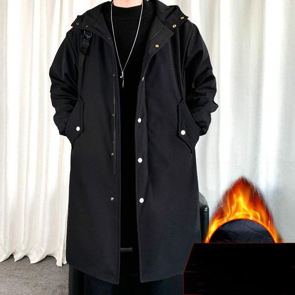 

men's trench coats 2021 winter men hooded jackets harajuku windbreaker warm thicken overcoat male casual outwear hip hop streetwear wom, Tan;black