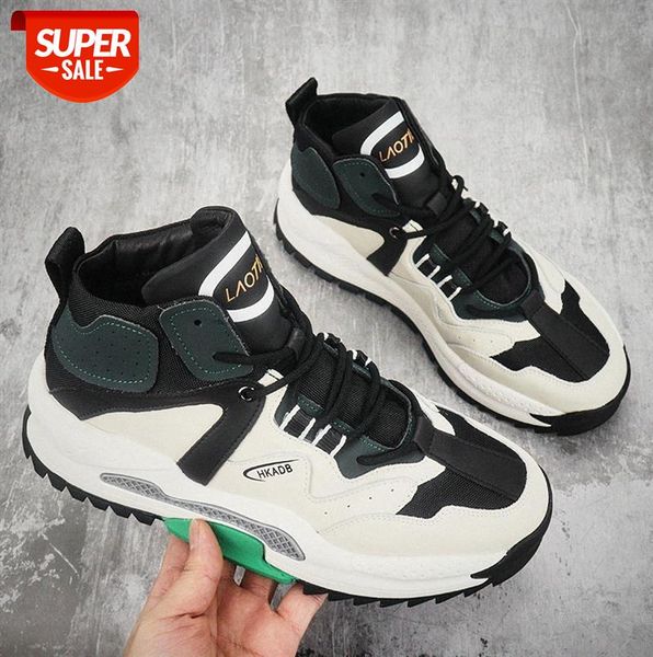 

men's cotton warm daddy shoes high-leather color matching casual sneakers #2w9v