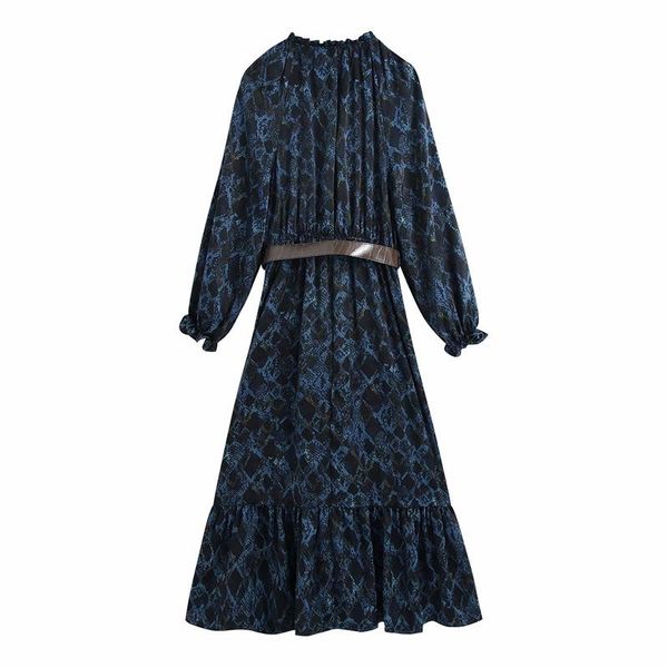 

women autumn vintage dress long sleeve o-neck print sashes fashion street female elegant mid-calf dresses clothes vestidos casual, Black;gray