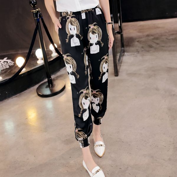 

summer autumn women chiffon harem pant female elastic waist loose casual comfy ethnic boho beach sunscreen pants thin trousers 210423, Black;white