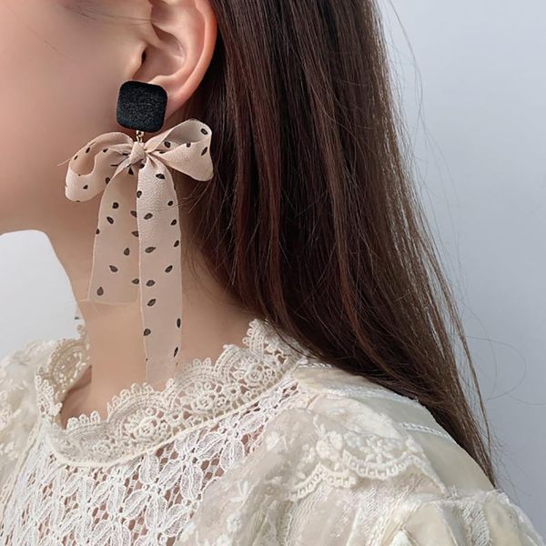 

dangle & chandelier aensoa fashion temperament lace bowknot big long earring sweet large statement drop earrings for women party jewelry acc, Silver