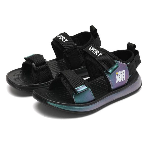 

sandals boys 2021 tide summer children's non-slip big boy handsome soft bottom beach shoes, Black;red