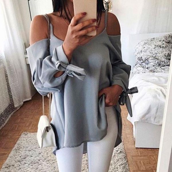 

women blouses cuff knot sling v-neck loose long sleeve shirt blouse clothes spring autumn women's & shirts, White